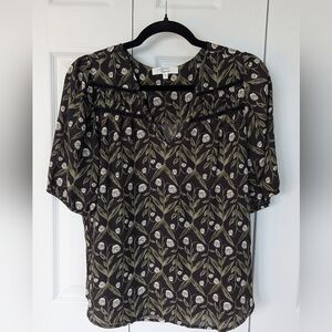 Beacon Apparel Art Deco Floral Print Blouse Medium